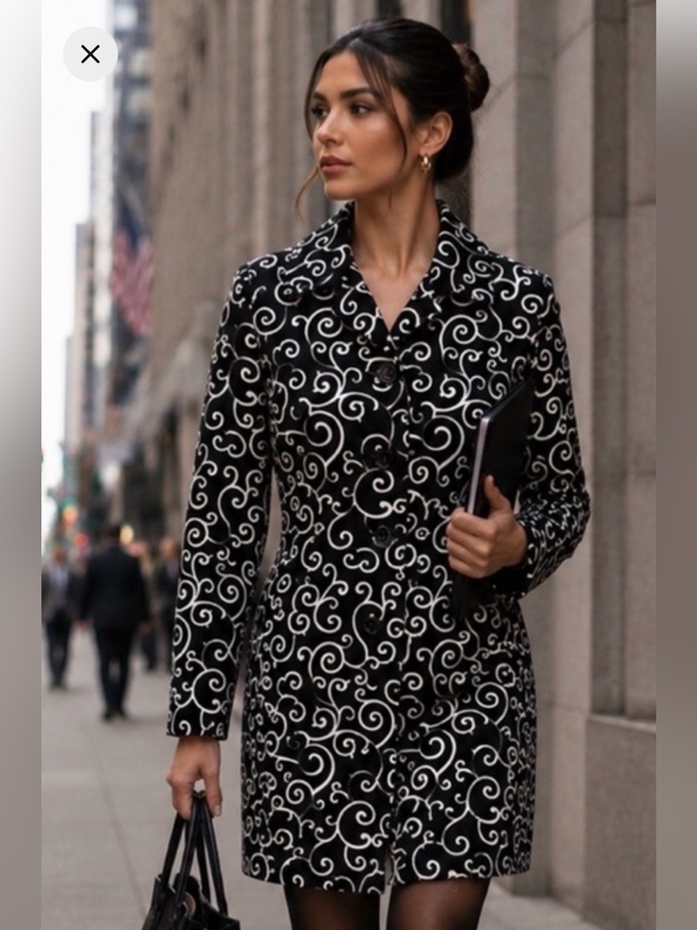 Charter Club Black White Scroll Print Coat Size 10 NWOT